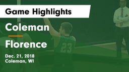 Coleman  vs Florence Game Highlights - Dec. 21, 2018