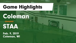 Coleman  vs STAA Game Highlights - Feb. 9, 2019