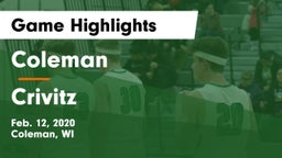 Coleman  vs Crivitz Game Highlights - Feb. 12, 2020