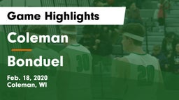 Coleman  vs Bonduel  Game Highlights - Feb. 18, 2020