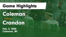 Coleman  vs Crandon Game Highlights - Feb. 5, 2020
