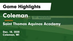 Coleman  vs Saint Thomas Aquinas Academy Game Highlights - Dec. 18, 2020