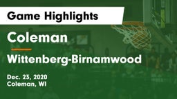 Coleman  vs Wittenberg-Birnamwood  Game Highlights - Dec. 23, 2020