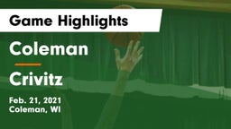 Coleman  vs Crivitz Game Highlights - Feb. 21, 2021