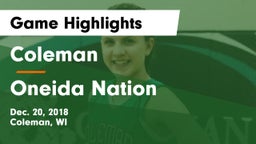 Coleman  vs Oneida Nation  Game Highlights - Dec. 20, 2018