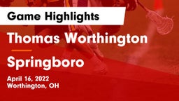 Thomas Worthington  vs Springboro  Game Highlights - April 16, 2022