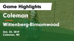 Coleman  vs Wittenberg-Birnamwood Game Highlights - Oct. 23, 2019