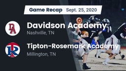 Recap: Davidson Academy  vs. Tipton-Rosemark Academy  2020