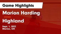 Marion Harding  vs Highland  Game Highlights - Sept. 1, 2022