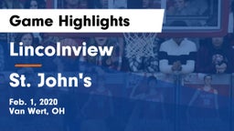 Lincolnview  vs St. John's  Game Highlights - Feb. 1, 2020