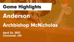 Anderson  vs Archbishop McNicholas  Game Highlights - April 26, 2022