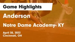 Anderson  vs Notre Dame Academy- KY Game Highlights - April 30, 2022