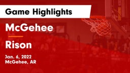 McGehee  vs Rison  Game Highlights - Jan. 6, 2022