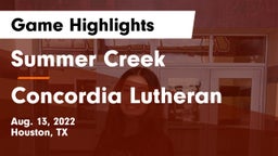 Summer Creek  vs Concordia Lutheran  Game Highlights - Aug. 13, 2022
