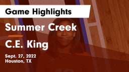 Summer Creek  vs C.E. King  Game Highlights - Sept. 27, 2022