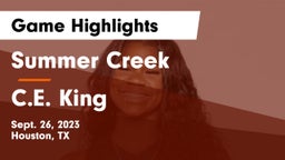 Summer Creek  vs C.E. King  Game Highlights - Sept. 26, 2023