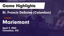 St. Francis DeSales  (Columbus) vs Mariemont  Game Highlights - April 9, 2022