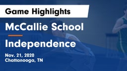 McCallie School vs Independence  Game Highlights - Nov. 21, 2020