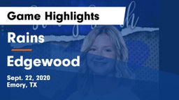 Rains  vs Edgewood  Game Highlights - Sept. 22, 2020