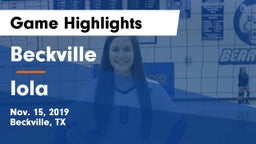 Beckville  vs Iola  Game Highlights - Nov. 15, 2019