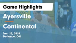 Ayersville  vs Continental  Game Highlights - Jan. 13, 2018