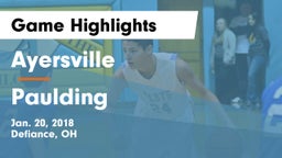 Ayersville  vs Paulding  Game Highlights - Jan. 20, 2018