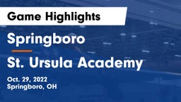 Springboro  vs St. Ursula Academy  Game Highlights - Oct. 29, 2022