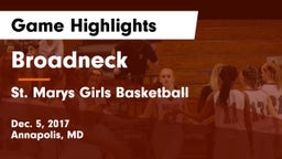 Broadneck  vs St. Marys  Girls Basketball Game Highlights - Dec. 5, 2017