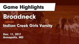 Broadneck  vs Indian Creek Girls Varsity Game Highlights - Dec. 11, 2017