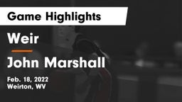Weir  vs John Marshall  Game Highlights - Feb. 18, 2022