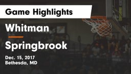 Whitman  vs Springbrook  Game Highlights - Dec. 15, 2017