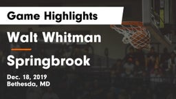 Walt Whitman  vs Springbrook  Game Highlights - Dec. 18, 2019