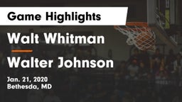 Walt Whitman  vs Walter Johnson  Game Highlights - Jan. 21, 2020