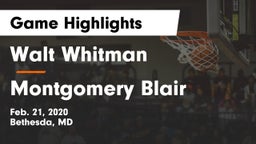 Walt Whitman  vs Montgomery Blair  Game Highlights - Feb. 21, 2020