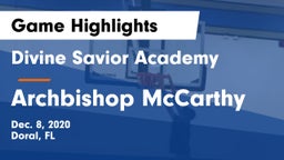 Divine Savior Academy vs Archbishop McCarthy  Game Highlights - Dec. 8, 2020