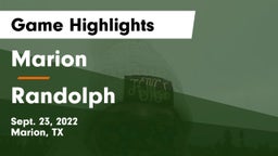 Marion  vs Randolph  Game Highlights - Sept. 23, 2022