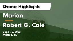 Marion  vs Robert G. Cole  Game Highlights - Sept. 30, 2022