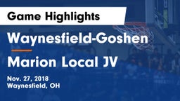 Waynesfield-Goshen  vs Marion Local JV Game Highlights - Nov. 27, 2018