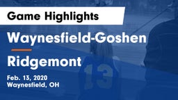 Waynesfield-Goshen  vs Ridgemont  Game Highlights - Feb. 13, 2020