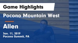 Pocono Mountain West  vs Allen  Game Highlights - Jan. 11, 2019