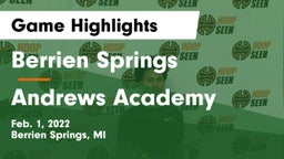 Berrien Springs  vs Andrews Academy Game Highlights - Feb. 1, 2022