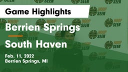Berrien Springs  vs South Haven  Game Highlights - Feb. 11, 2022