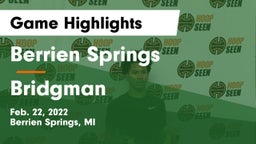 Berrien Springs  vs Bridgman  Game Highlights - Feb. 22, 2022