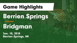 Berrien Springs  vs Bridgman Game Highlights - Jan. 18, 2018