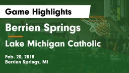 Berrien Springs  vs Lake Michigan Catholic  Game Highlights - Feb. 20, 2018