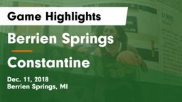 Berrien Springs  vs Constantine Game Highlights - Dec. 11, 2018