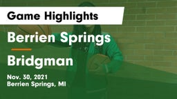Berrien Springs  vs Bridgman  Game Highlights - Nov. 30, 2021