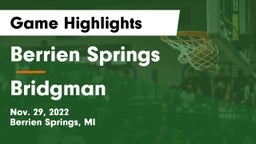 Berrien Springs  vs Bridgman  Game Highlights - Nov. 29, 2022