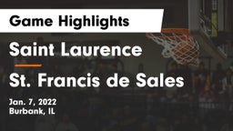 Saint Laurence  vs St. Francis de Sales Game Highlights - Jan. 7, 2022