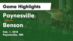 Paynesville  vs Benson  Game Highlights - Feb. 1, 2018